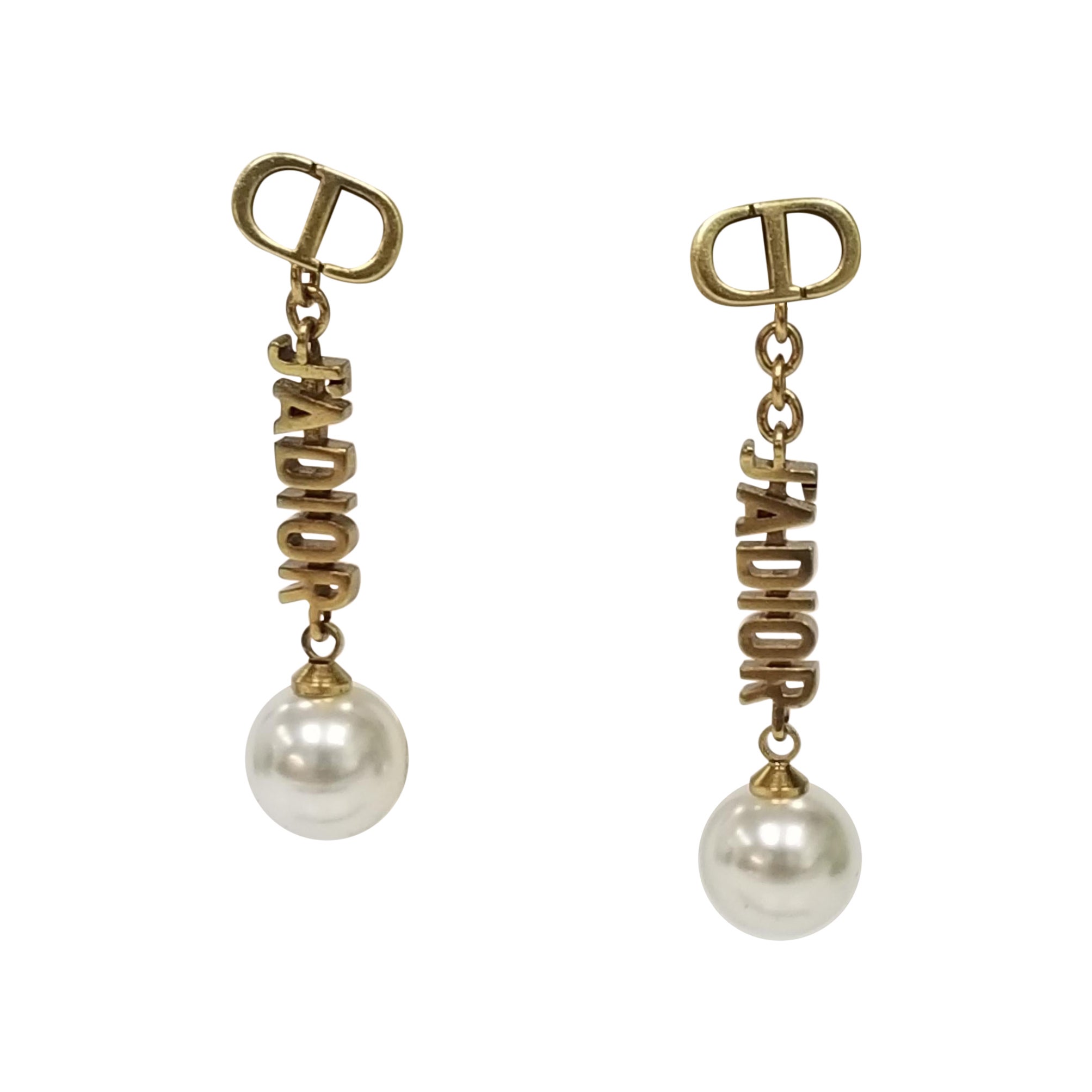Christian Dior Faux Pearl Earrings with "Jadior" Drops For Sale