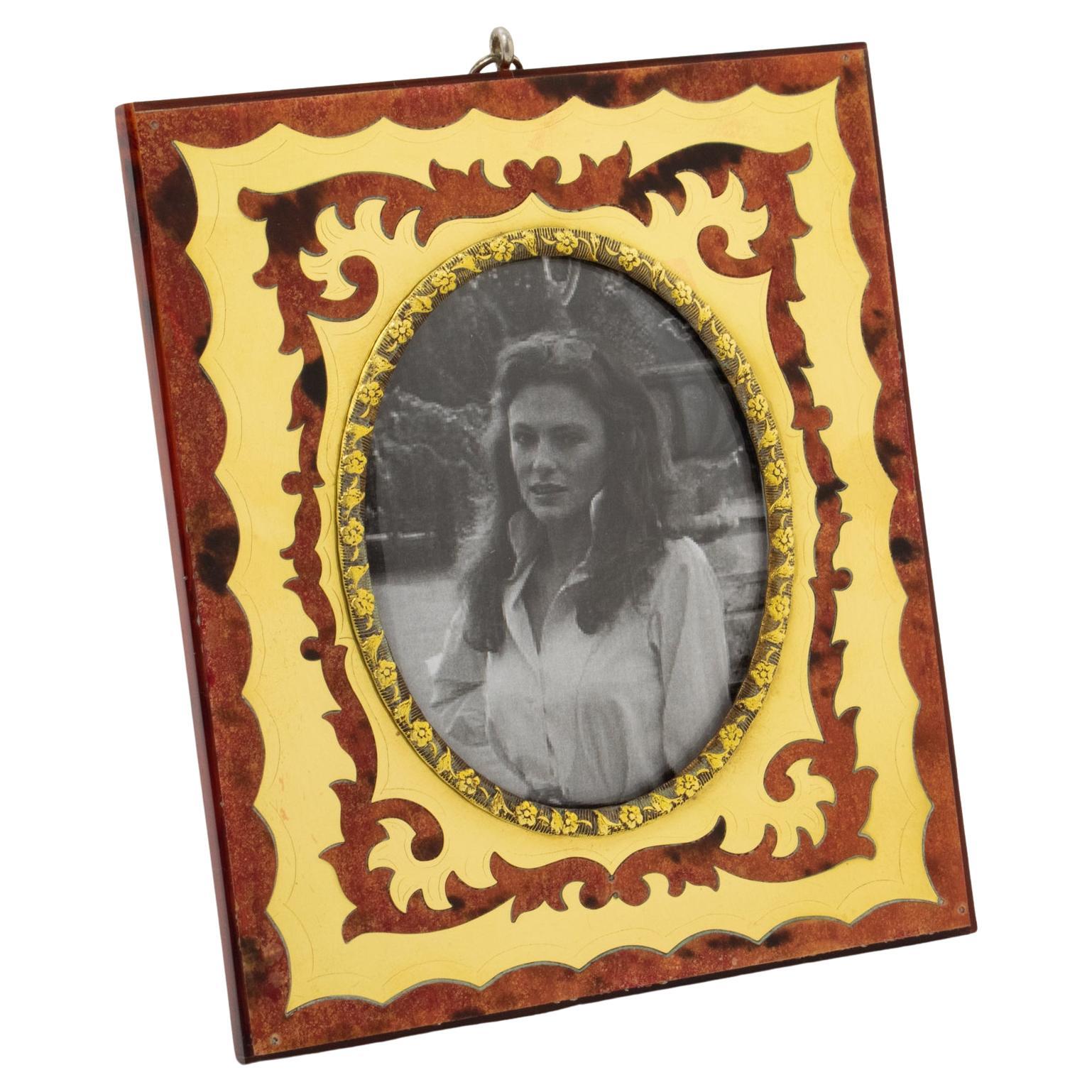 Christian Dior Faux-Wood and Metal Application Picture Frame, 1960s For Sale