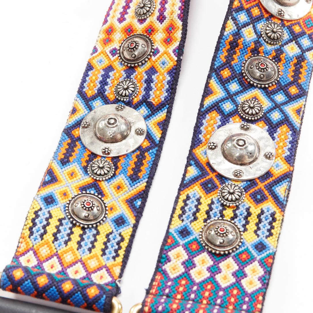 CHRISTIAN DIOR Fiesta Medallions Limited metal embellished boho ethnic long bag strap 50mm
Reference: AAWC/A01190
Brand: Dior
Designer: Maria Grazia Chiuri
Material: Canvas, Metal
Color: Multicolour
Pattern: Ethnic
Closure: Lobster Clasp
Lining:
