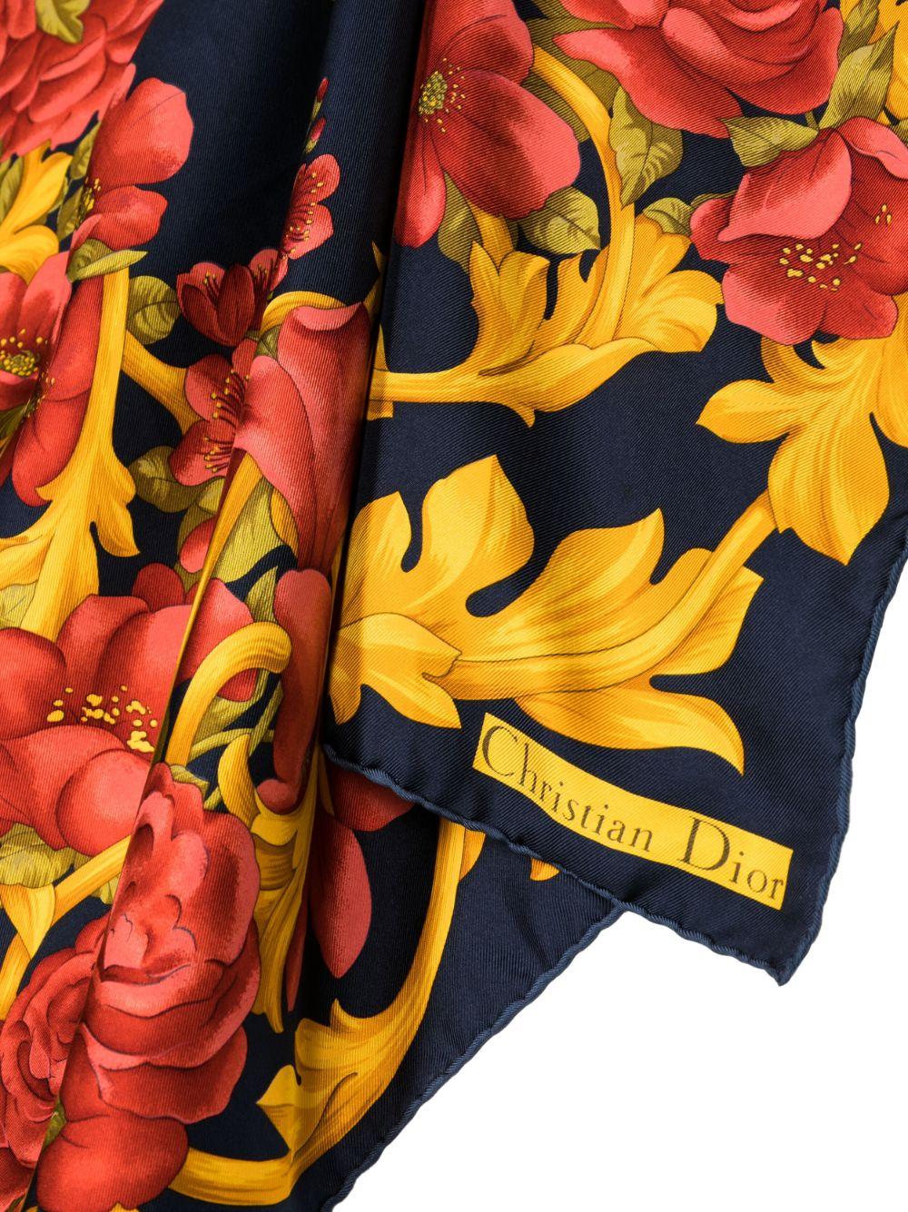 Orange Christian Dior Floral Baroque Silk Scarf For Sale