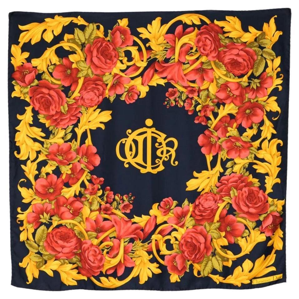 Christian Dior Floral Baroque Silk Scarf For Sale
