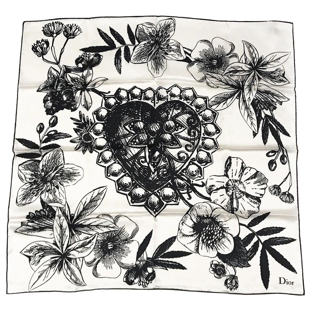 Christian Dior Floral Illustration Silk Scarf