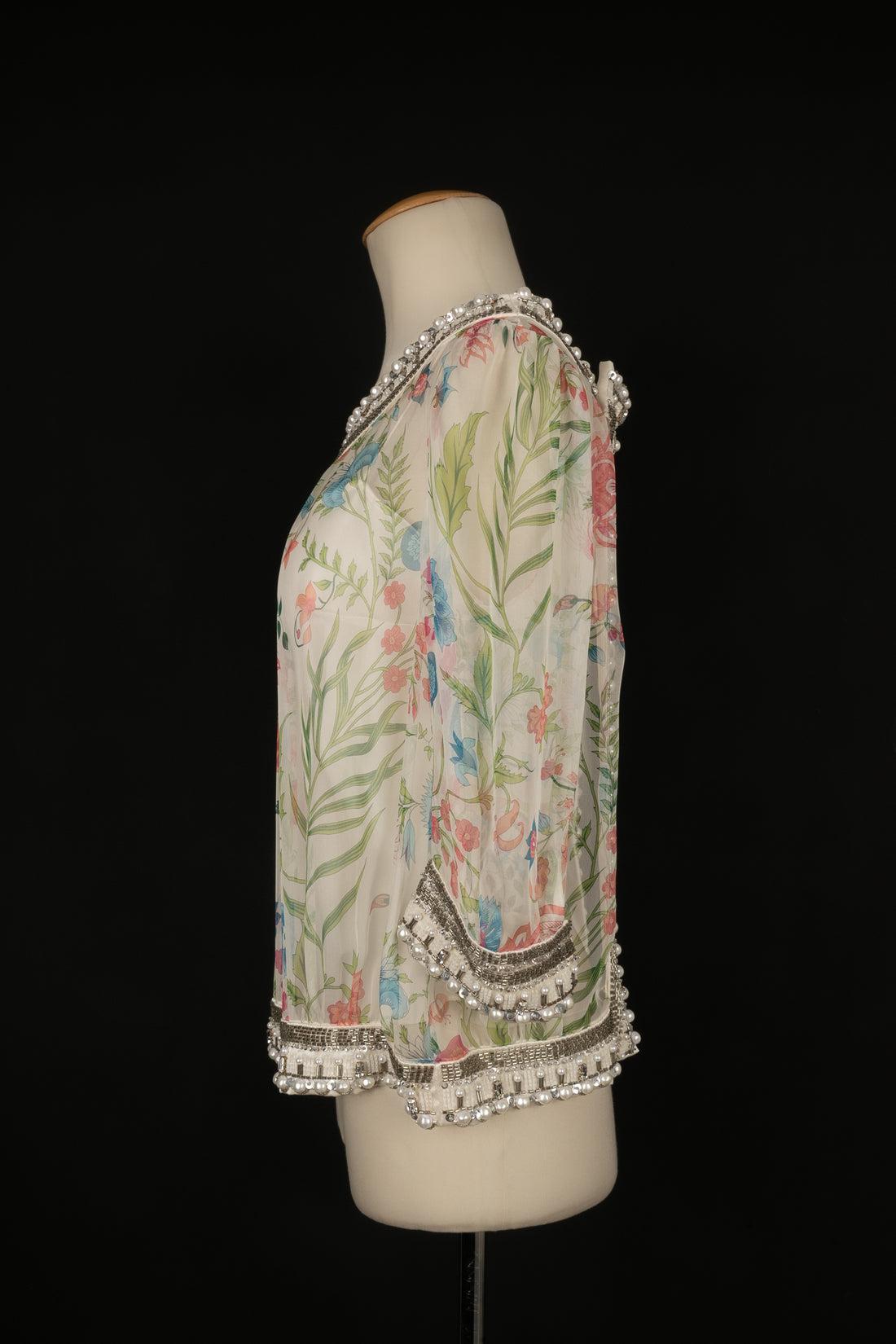 Christian Dior Seidenoberteil mit Blumenmuster und Seide, 2008 (Braun) im Angebot