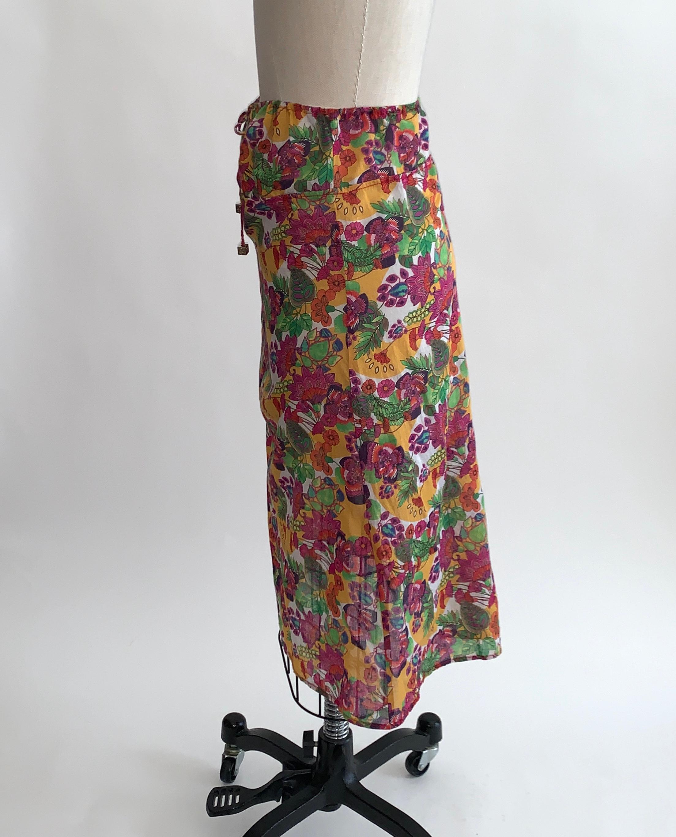 Brown Christian Dior Floral Print Convertible Skirt or Tunic Swim Coverup 