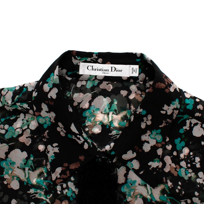 Women's or Men's Christian Dior Floral Print Sheer Ruffle Trim Blouse - Size US 6 For Sale