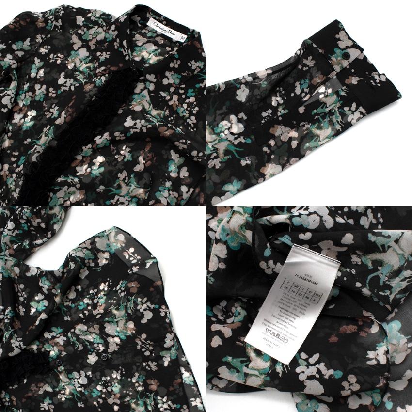 Christian Dior Floral Print Sheer Ruffle Trim Blouse - Size US 6 For Sale 1