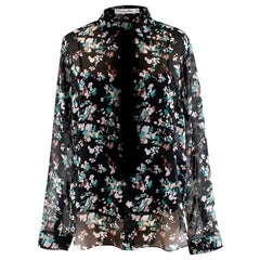 Christian Dior Floral Print Sheer Ruffle Trim Blouse - Size US 6
