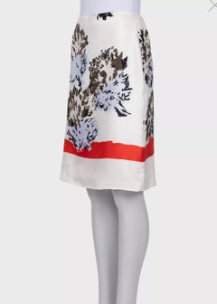 Christian Dior Floral Print Silk Skirt Size 38 White Slim-Fit Vintage