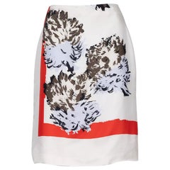 Christian Dior Floral Print Silk Skirt Size 38 White Slim-Fit Vintage