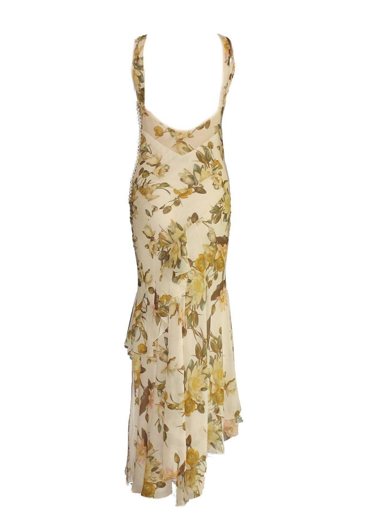 Beige Christian Dior Floral Silk Evening Dress Gown with Matching Silk Stola Shawl 