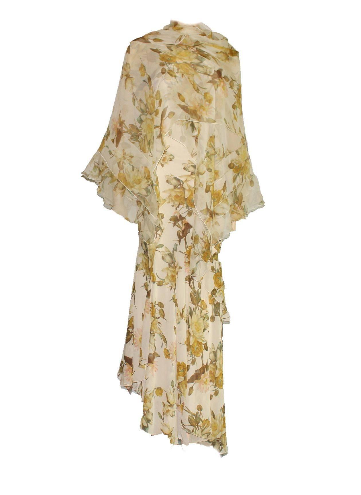 Christian Dior Floral Silk Evening Dress Gown with Matching Silk Stola Shawl  In New Condition In Switzerland, CH