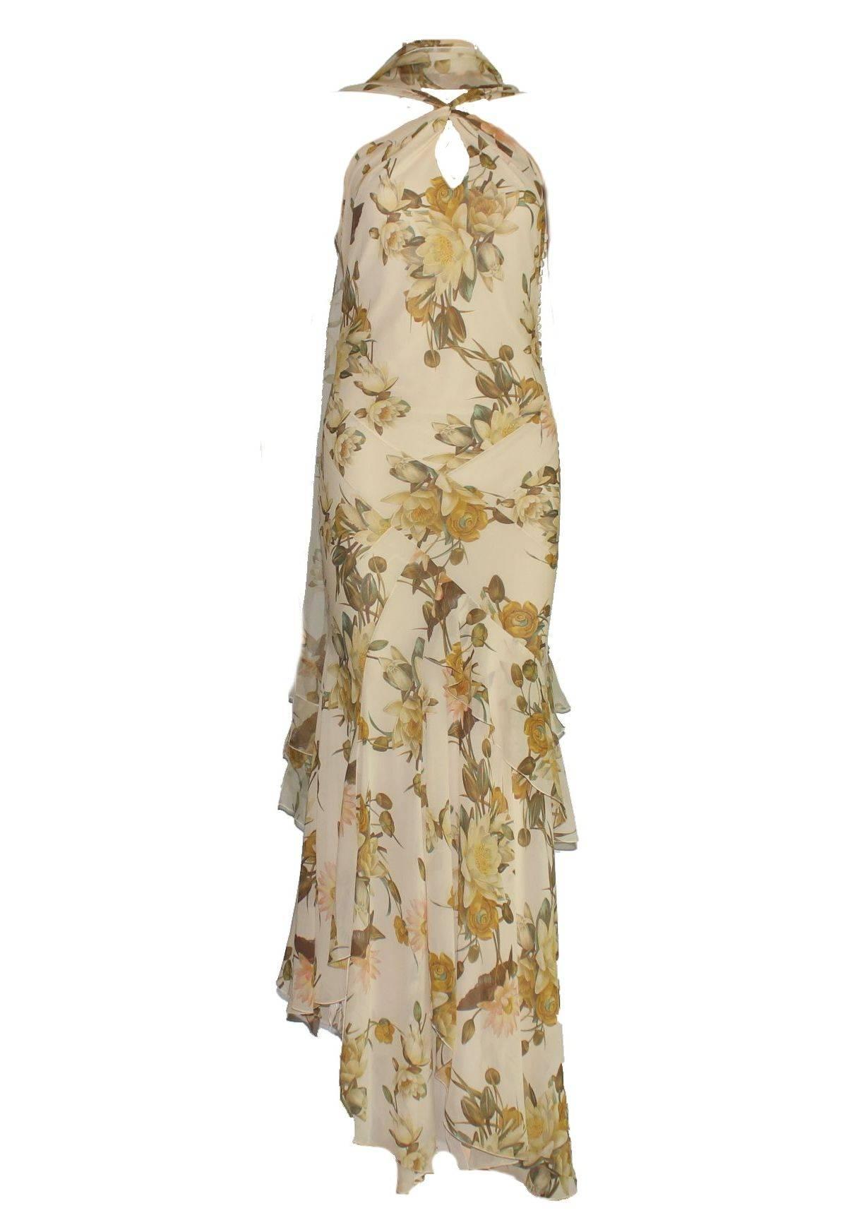 Christian Dior Floral Silk Evening Dress Gown with Matching Silk Stola Shawl  1