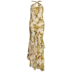 Christian Dior Floral Silk Evening Dress Gown with Matching Silk Stola Shawl 