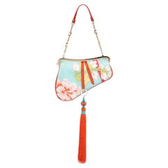 Christian Dior - Seta floreale e pelle verniciata rossa - Mini Saddle con nappe vintage