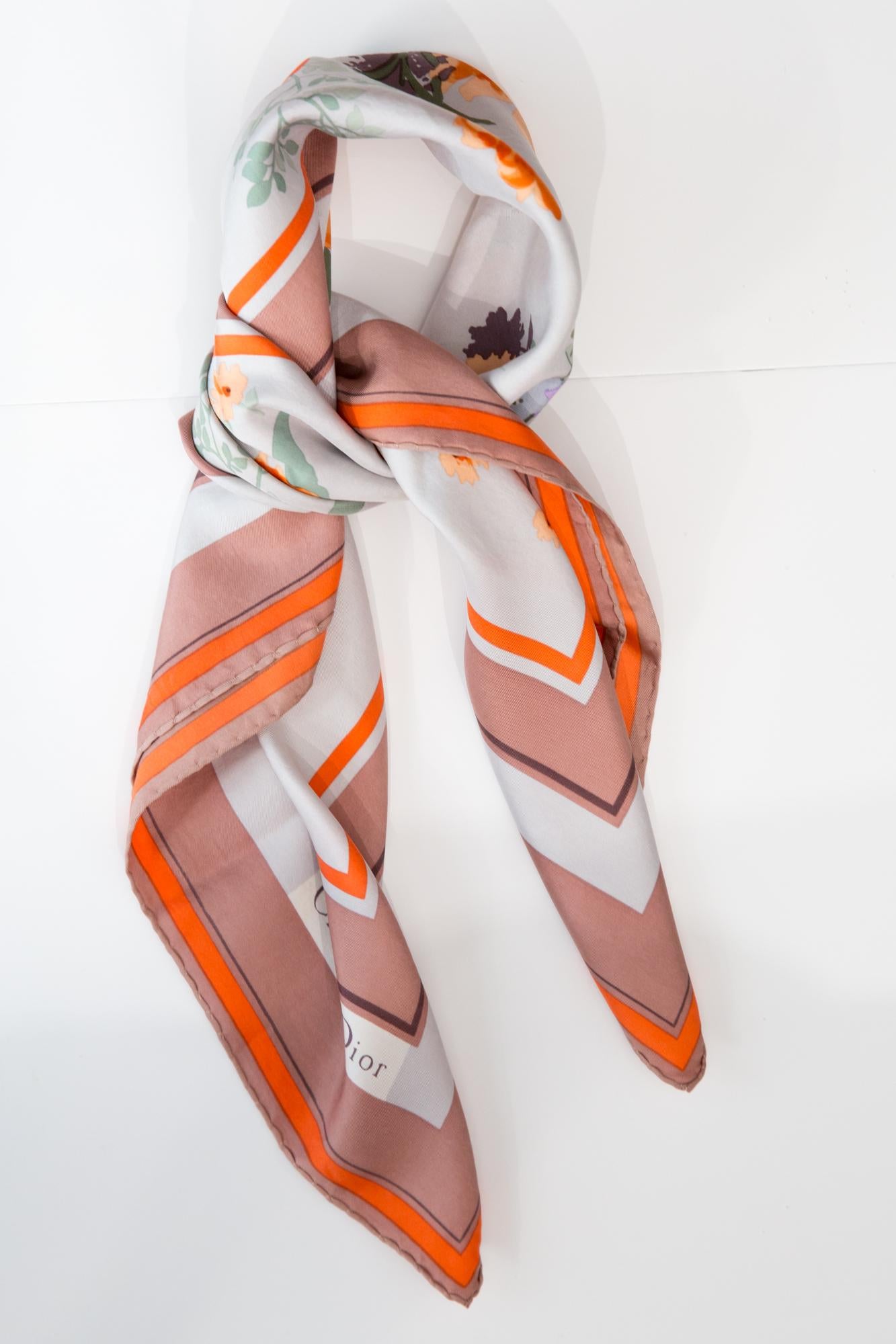 Beige Christian Dior Floral Silk Scarf