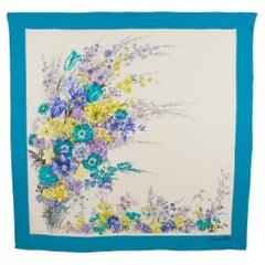 Christian Dior Floral Silk Scarf Print in Blue and Lavender