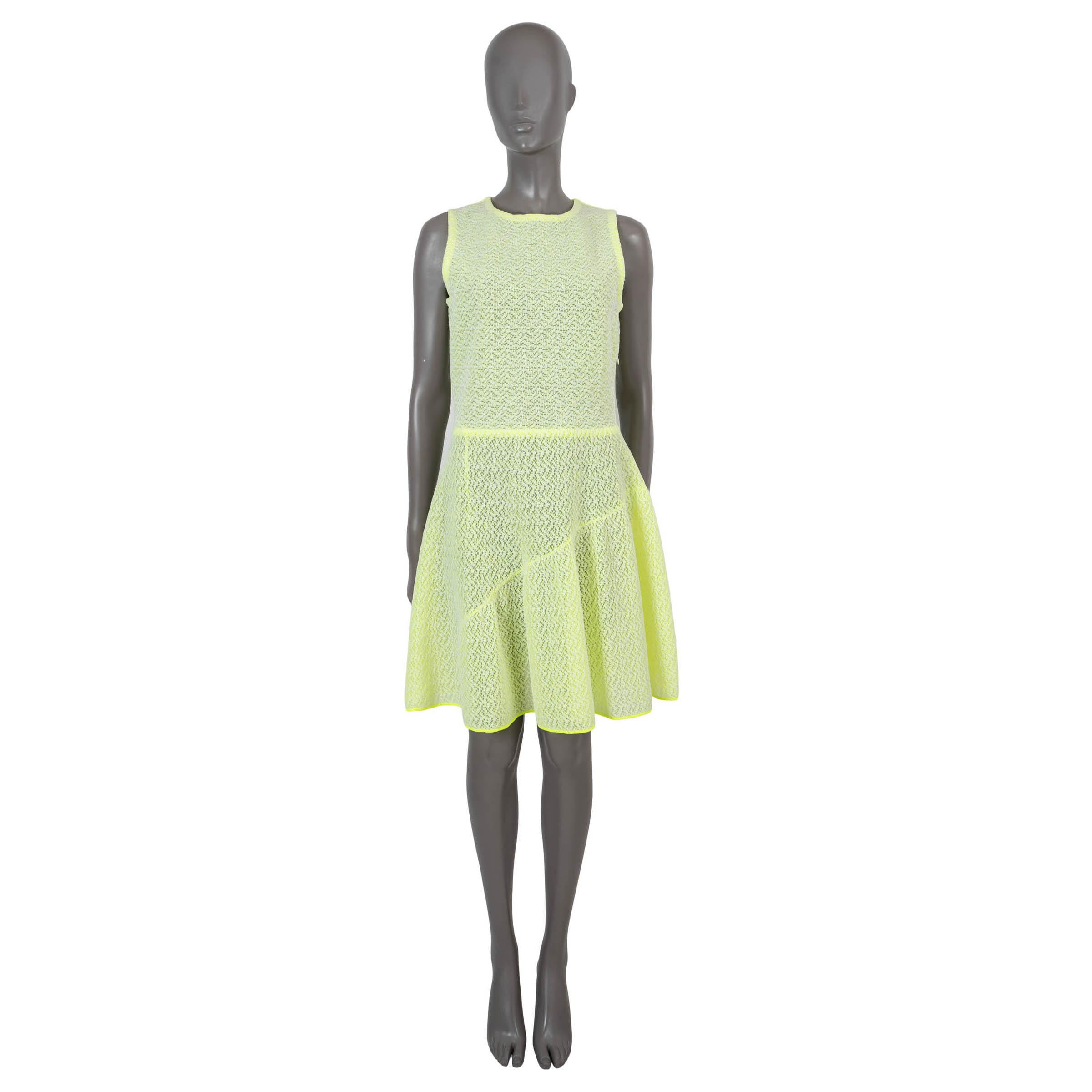 De las mujeres CHRISTIAN DIOR amarillo flúor viscosa 2014 SHEER LACE KNIT Vestido 40 M en venta