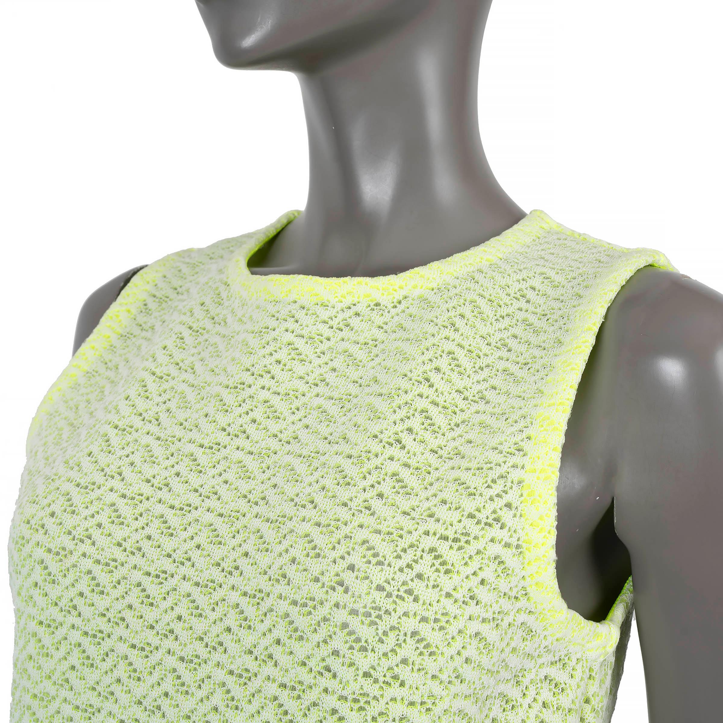 CHRISTIAN DIOR amarillo flúor viscosa 2014 SHEER LACE KNIT Vestido 40 M en venta 1