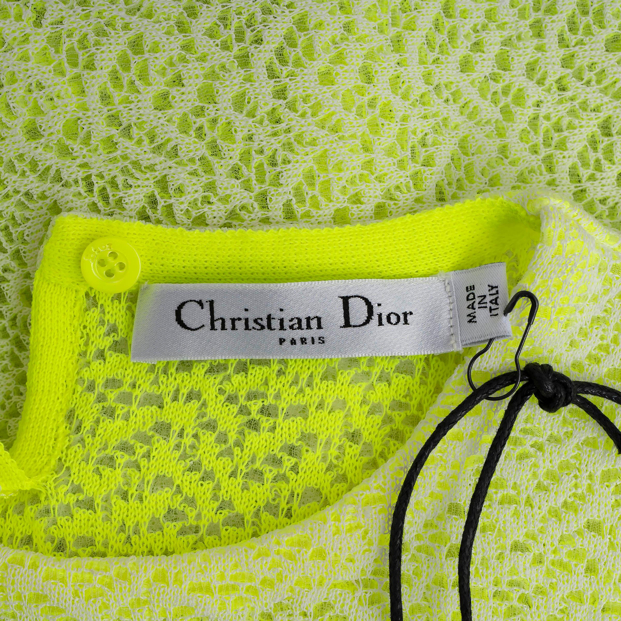 CHRISTIAN DIOR amarillo flúor viscosa 2014 SHEER LACE KNIT Vestido 40 M en venta 2