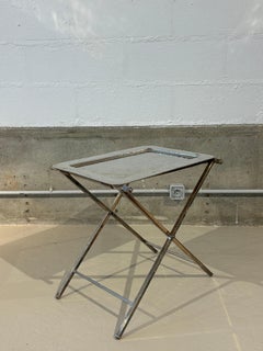 Christian Dior Folding Side Table, Hammered Steel, Silver Patina, 1970