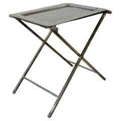Christian Dior Folding Side Table, Hammered Steel, Silver Patina, 1970