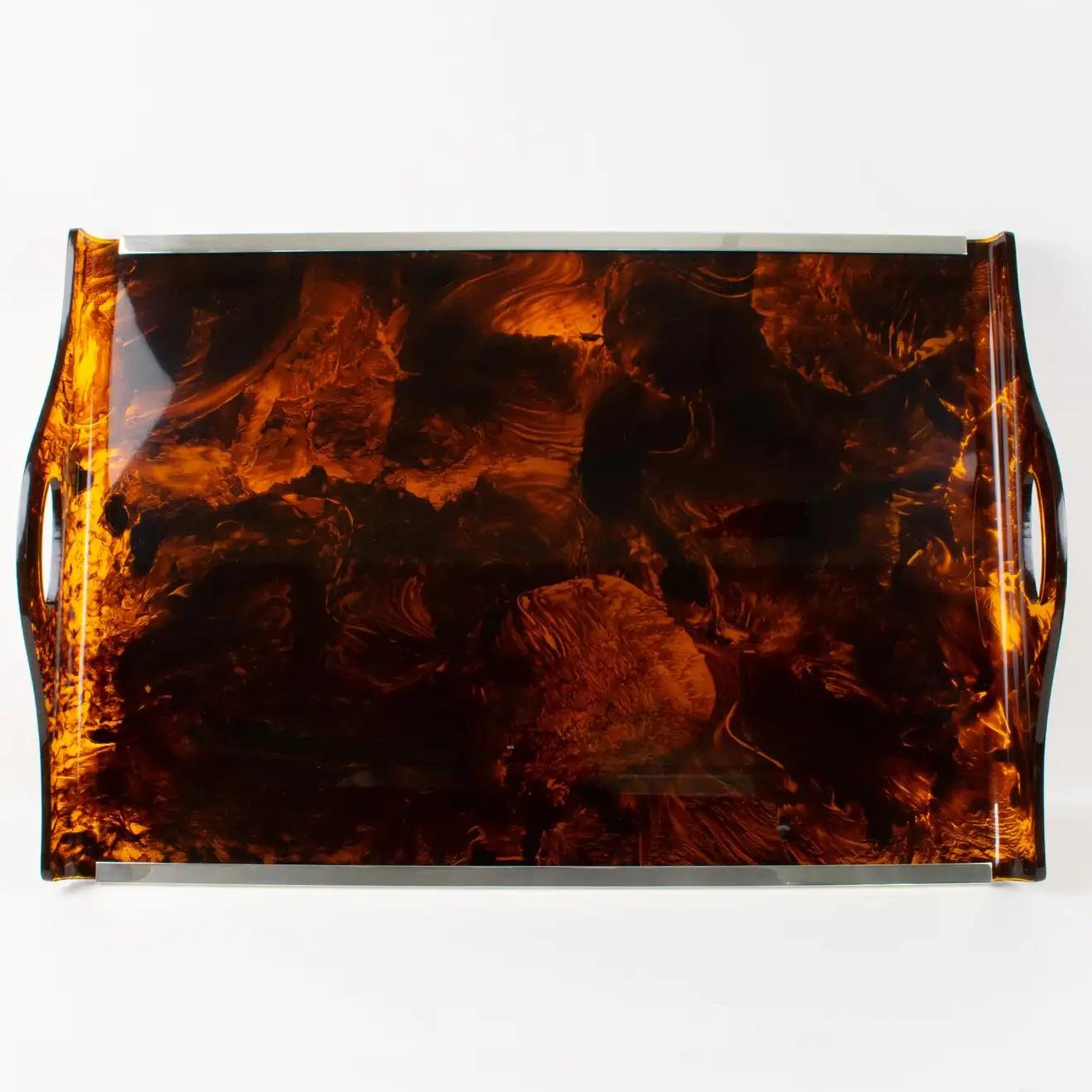 Christian Dior Folding Tray Table Tortoiseshell Lucite and Silver Plate, 1960s 2