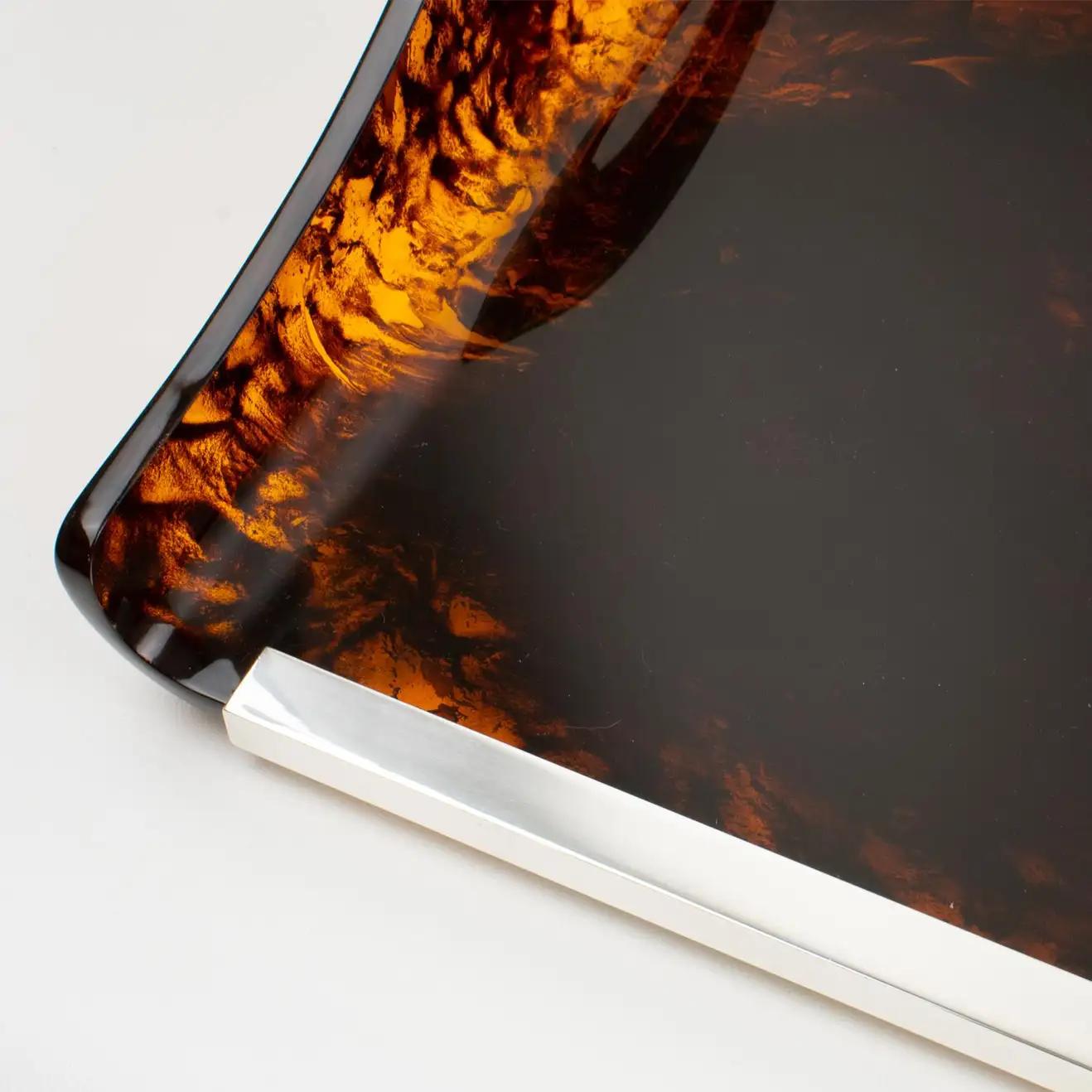 Christian Dior Folding Tray Table Tortoiseshell Lucite and Silver Plate, 1960s 4