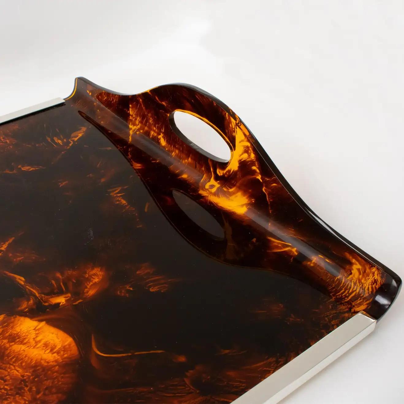 Christian Dior Folding Tray Table Tortoiseshell Lucite and Silver Plate, 1960s 5