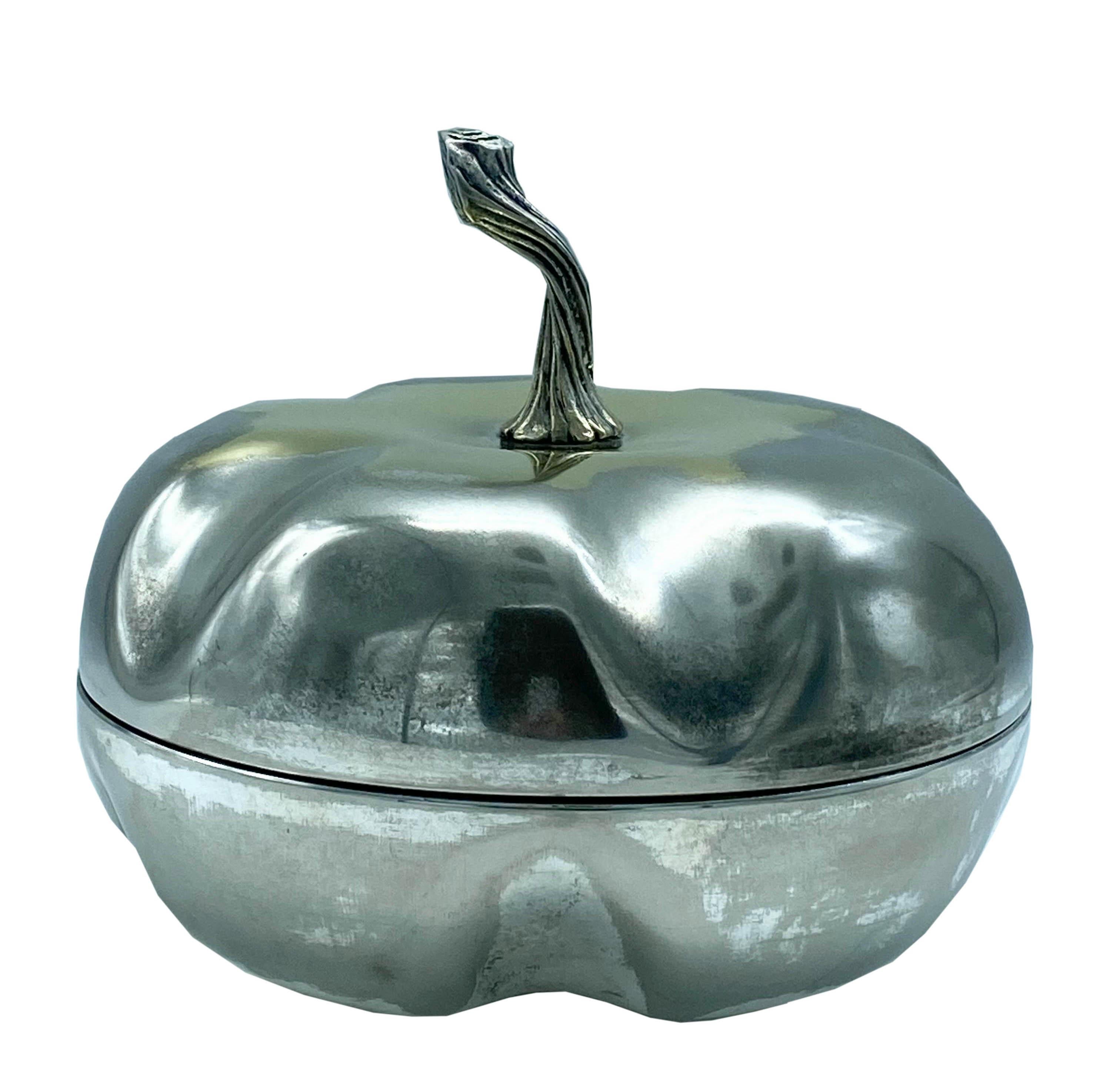 French Christian Dior for Dior Hone Silver Plate Decorative Box Pumpkin Design, 1970s For Sale