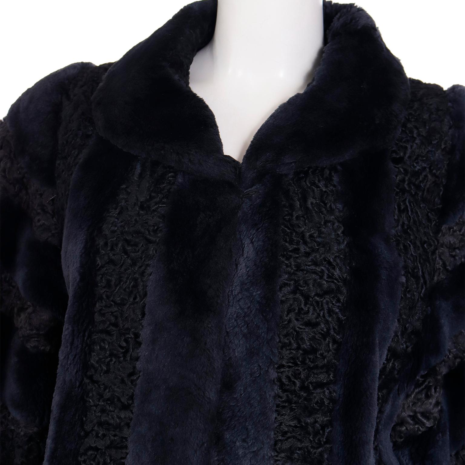 Christian Dior Fourrure 1980s Vintage Blue Dyed Sheared Fur & Lambswool Jacket For Sale 5