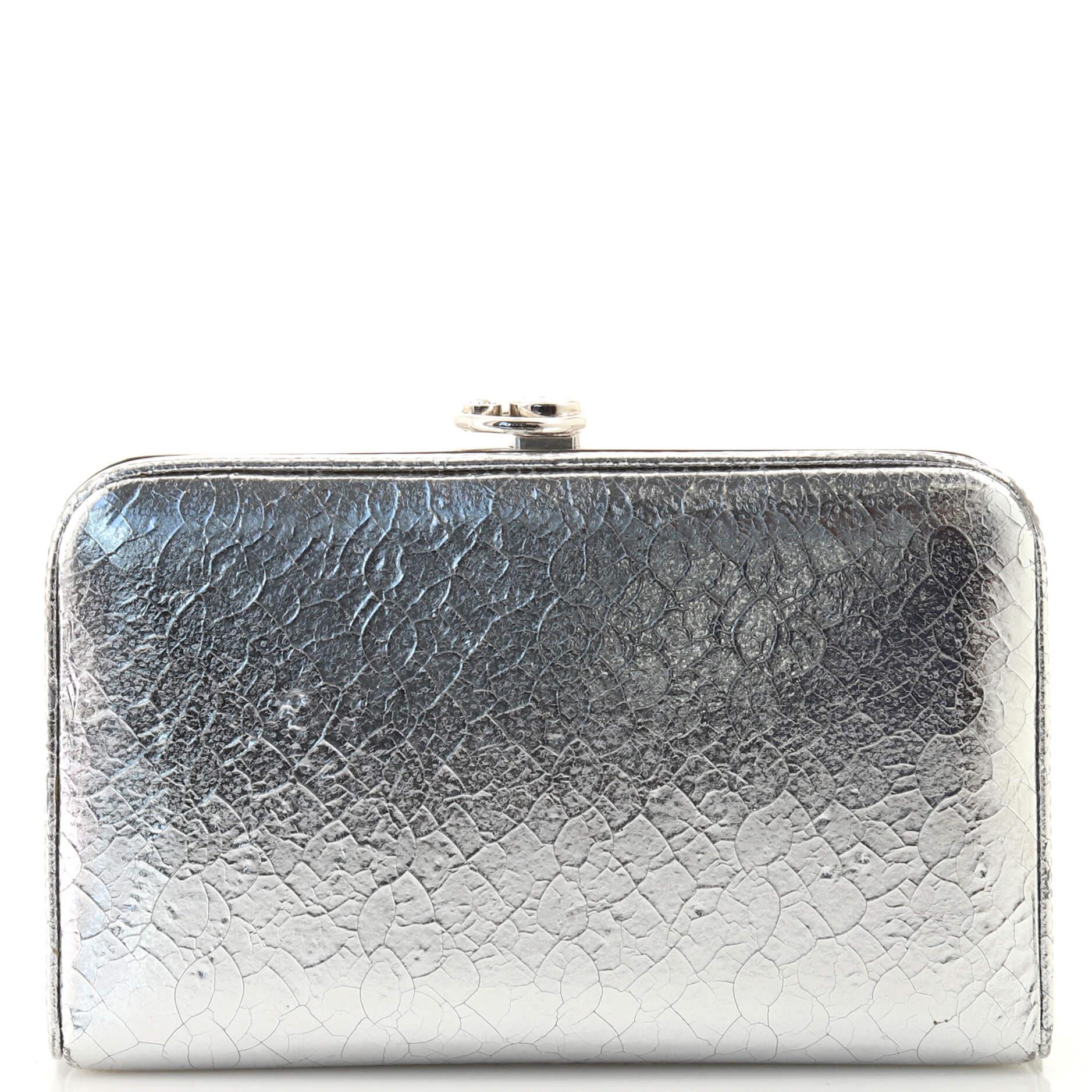 Gray Christian Dior Frame Clutch Leather