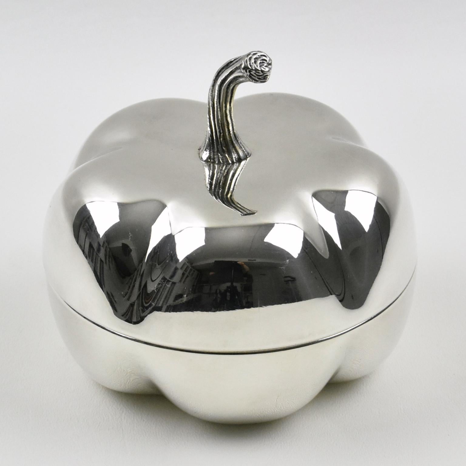 Mid-Century Modern Christian Dior France Silver Plate Decorative Box Pumpkin Design