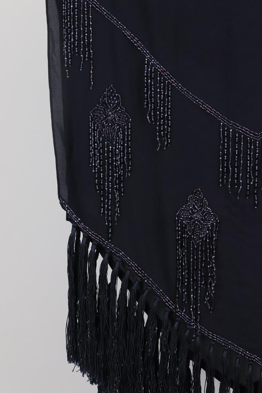 Black Christian Dior Fringed Silk Choffon Scarf