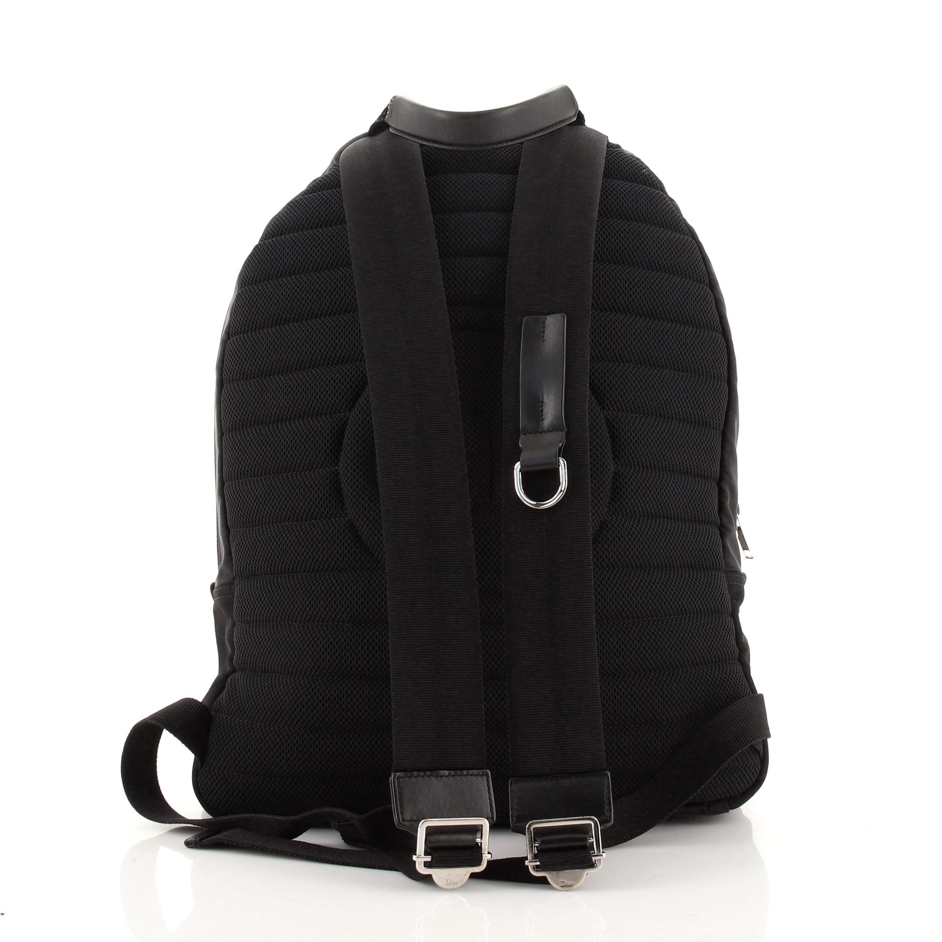 Black Christian Dior Front Pocket Buckle Backpack Nylon with Mesh