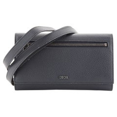 Christian Dior Front Zip Flap Wallet on Strap Leather