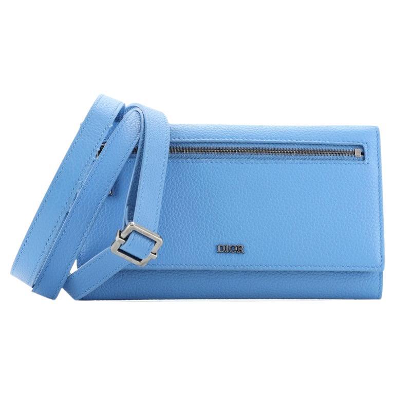 Christian Dior Front Zip Flap Wallet on Strap Leather