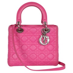 Christian Dior Fuchsia Pink Lambskin Cannage Lady D Handbag
