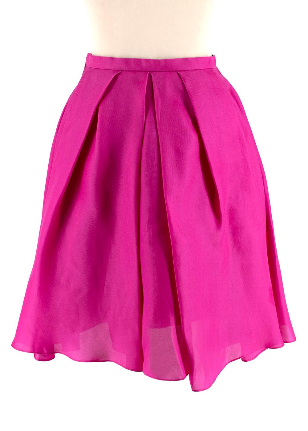 Purple Christian Dior Fuchsia Pleated Silk Mini Skirt - Size US 4 For Sale