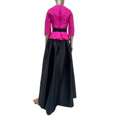 Christian Dior Fuchsia Silk Peplum Top & Black Pleated Skirt Set Sz.38