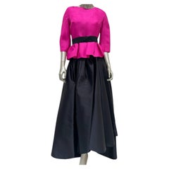 Christian Dior Fuchsia Silk Peplum Top & Black Pleated Skirt Set Sz.38