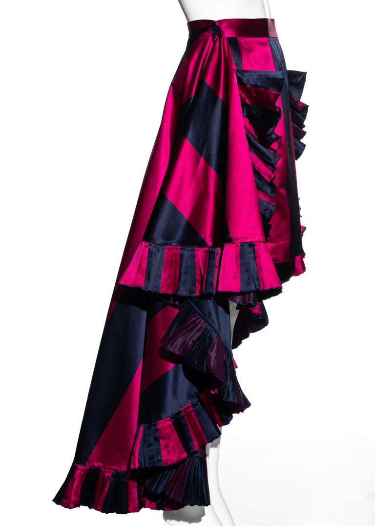 Christian Dior fuchsia striped silk trained evening skirt, fw 1993 For Sale  at 1stDibs