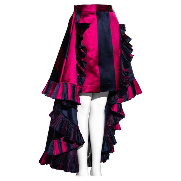 Christian Dior fuchsia striped silk trained evening skirt, fw 1993 For ...