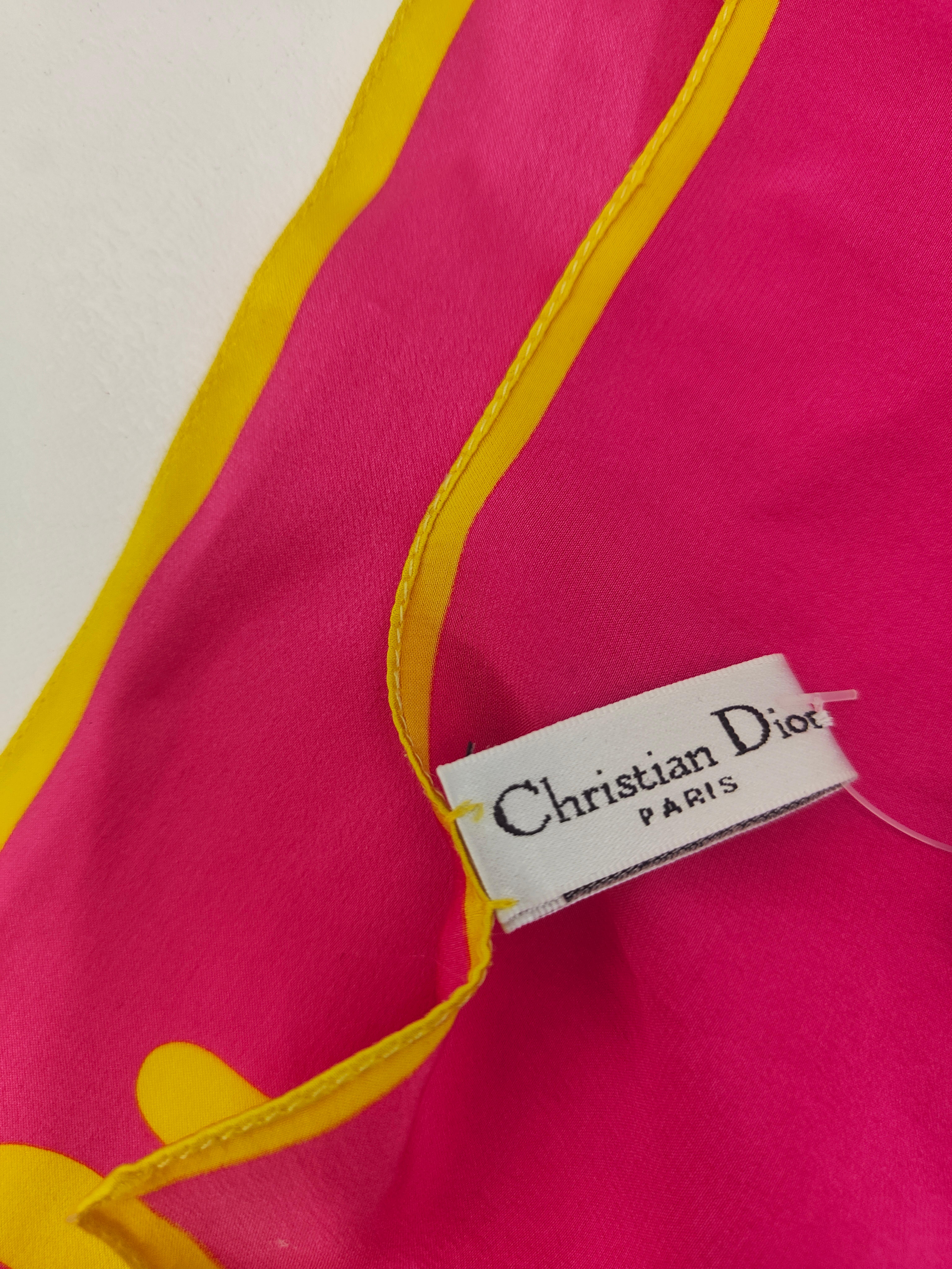 Christian Dior fucsia Yellow silk foulard  2