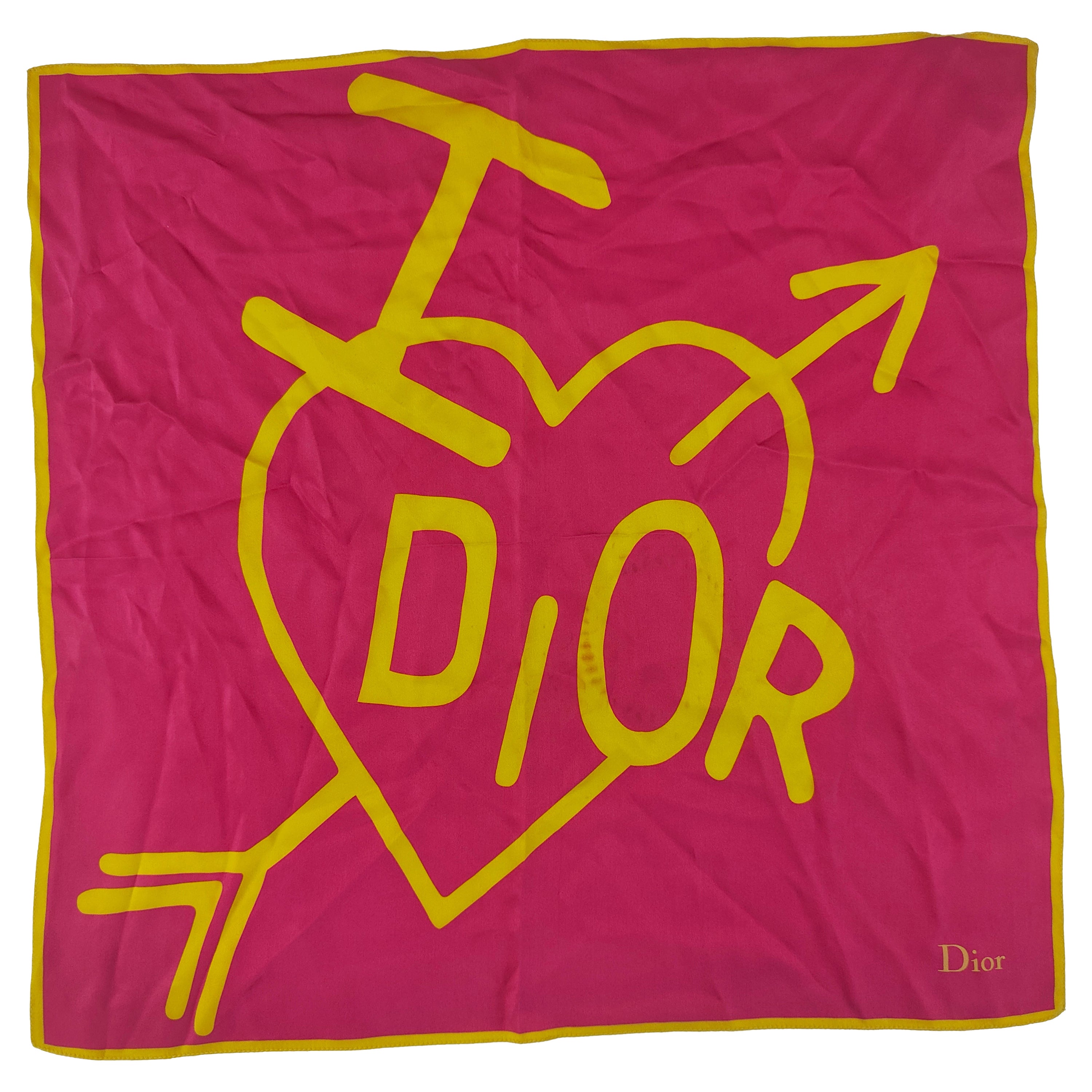 Christian Dior fucsia Yellow silk foulard