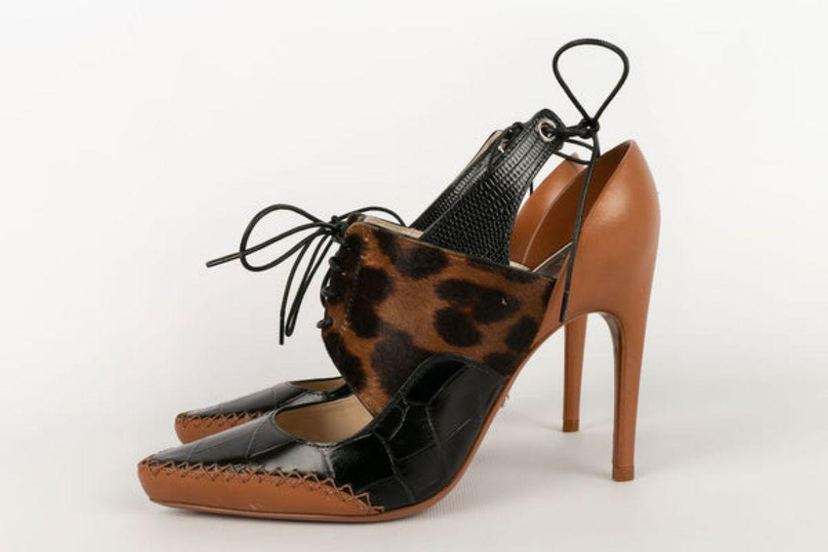 Christian Dior Fur and Leather Pumps Shoes, Size 36.5 In Excellent Condition For Sale In SAINT-OUEN-SUR-SEINE, FR