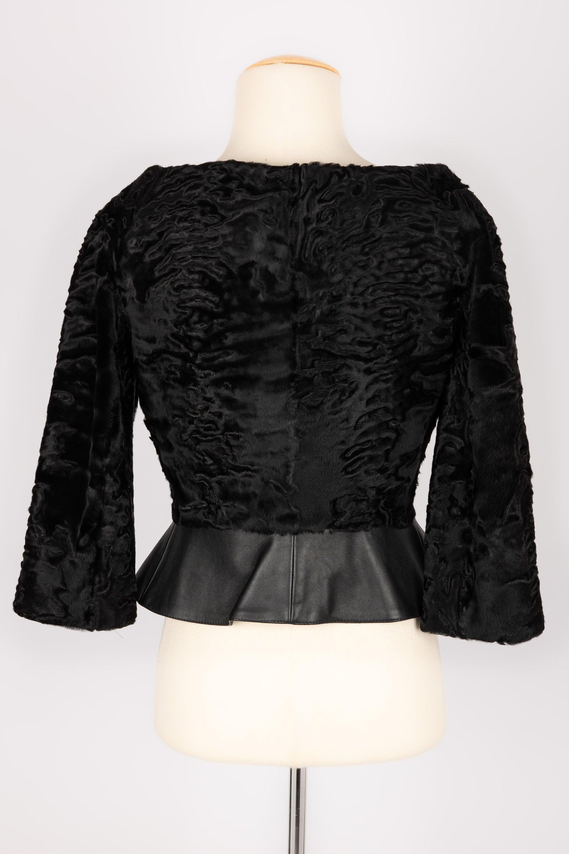 Nero Giacca corta in pelle e pelliccia Christian Dior in vendita