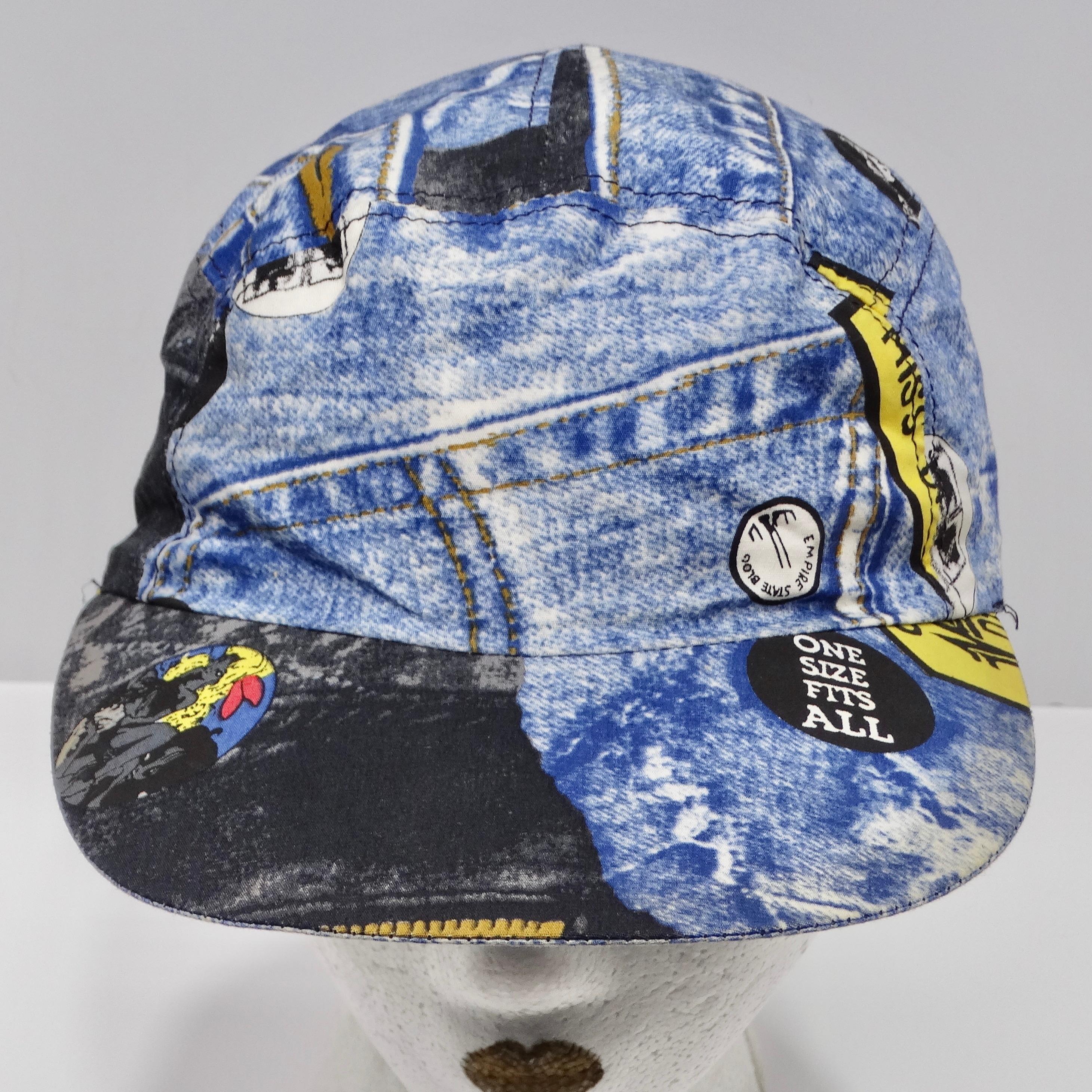 Introducing the Christian Dior FW 2001 Faux Denim Hat, a remarkable creation by John Galliano for Christian Dior that embodies the designer's innovative approach to fashion. This cap-style hat features a faux denim print, a defining motif of