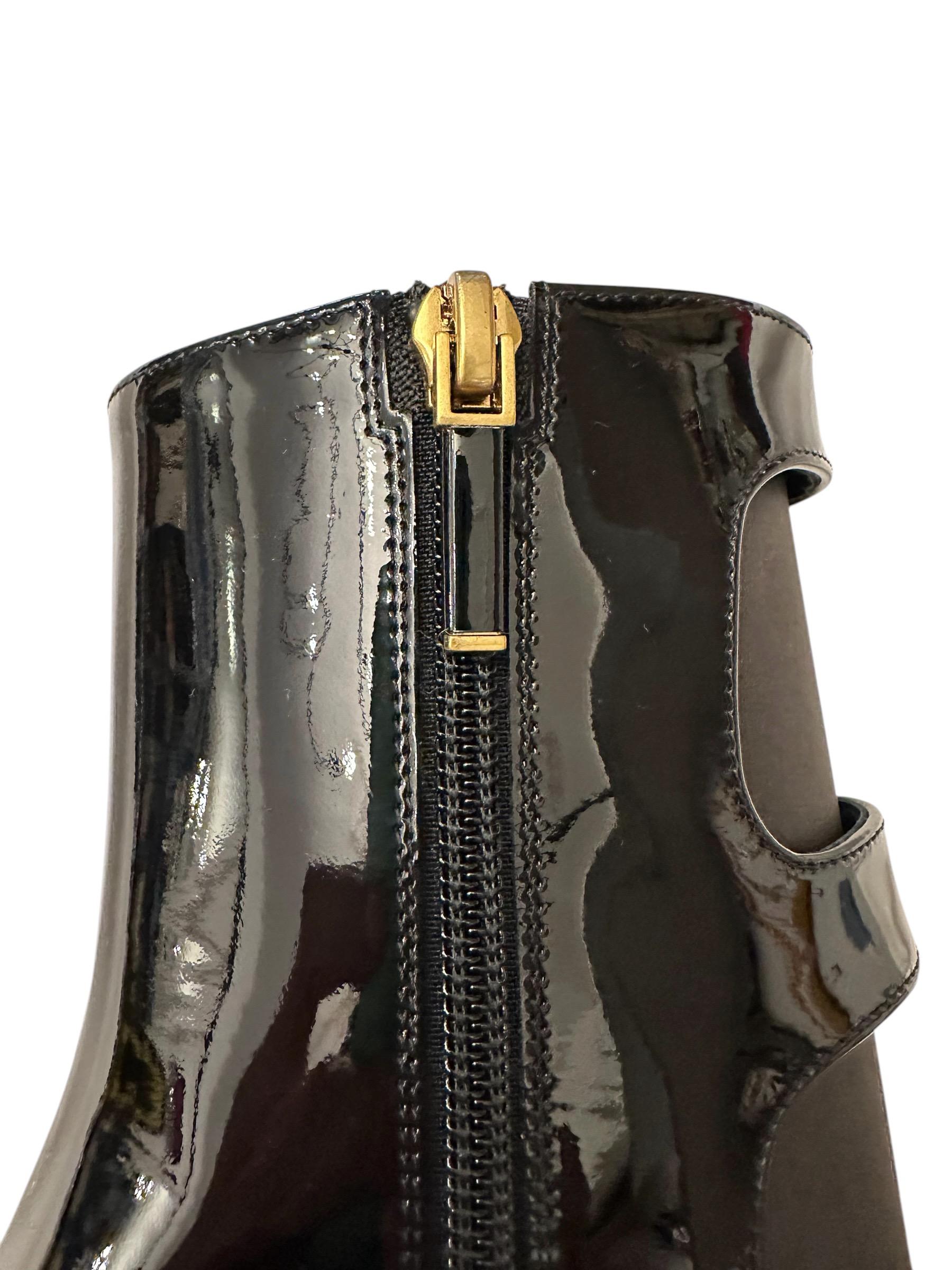 Christian Dior FW 24 D-Idole Black Patent Ankle Strap Boots For Sale 8