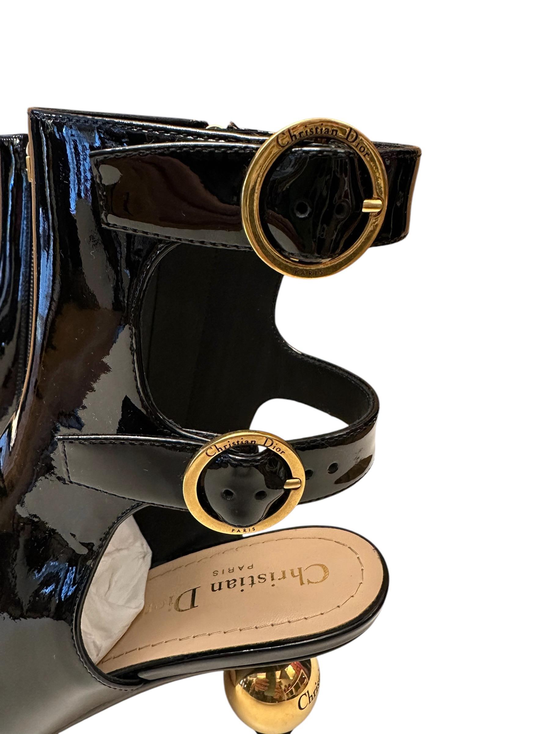 Christian Dior FW 24 D-Idole Black Patent Ankle Strap Boots For Sale 2