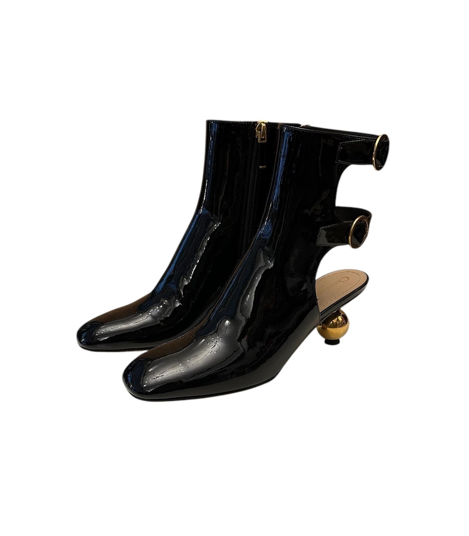 Christian Dior FW 24 D-Idole Black Patent Ankle Strap Boots For Sale 5